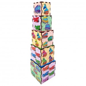 Деревянные кубики-пирамидка "Транспорт" Ubumblebees (ПСД012) PSD012, 5 кубиков