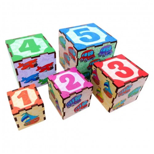 Деревянные кубики-пирамидка "Транспорт" Ubumblebees (ПСД012) PSD012, 5 кубиков