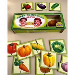 Настольная развивающая игра-пазл "Овощи" Ubumblebees (ПСФ074) PSF074, 12 картинок-половинок