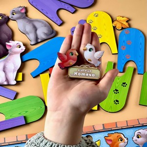 Деревянная игра с карточками "Котики за забором" Ubumblebees (ПСФ150) PSF150, 51 деталь и 14 карт