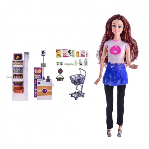 Кукла типа Барби Bambi KQ113A с тележкой и продуктами (Коричневый)