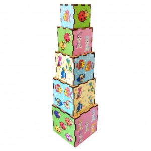 Деревянные кубики-пирамидка "Животные" Ubumblebees (ПСД013) PSD013, 5 кубиков