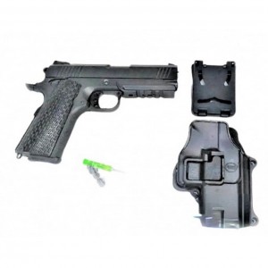 Детский пистолет на пульках "Colt 1911 Rail" Galaxy G25+ металл черный с кобурой