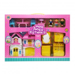 Игровой набор Кукольный домик Bambi WD-926-A-B мебель и 3 фигурки (Желтый)