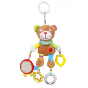 Детская погремушка WD210219  подвеска животное мягкое с прорезывателем и зеркалом (медведь)