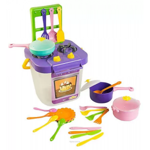 Игровой набор посуды "Ромашка" 39373 с плиткой  (Фиолетовый)