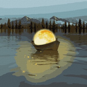 Картина по номерам "Лунная лодка с красками металлик" ★★★
