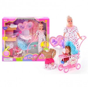 Кукла беременная типа Барби Defa Lucy 8049 с ребенком и аксессуарами (Бирюзованя коляска)