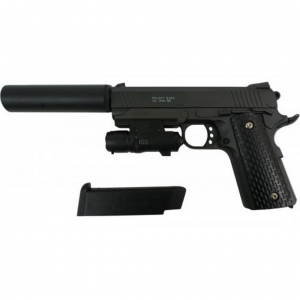 Детский пистолет на пульках "SIG Sauer 226" Galaxy G25A с ЛЦУ и глушителем,металл,черный