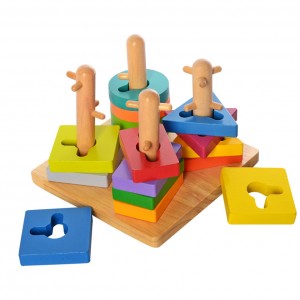 Деревянная игрушка Геометрика MD 2370 пирамидка-ключ, 16 фигур