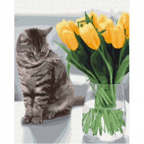 Картина по номерам "Котик с тюльпанами" Brushme BS52638 40х50 см